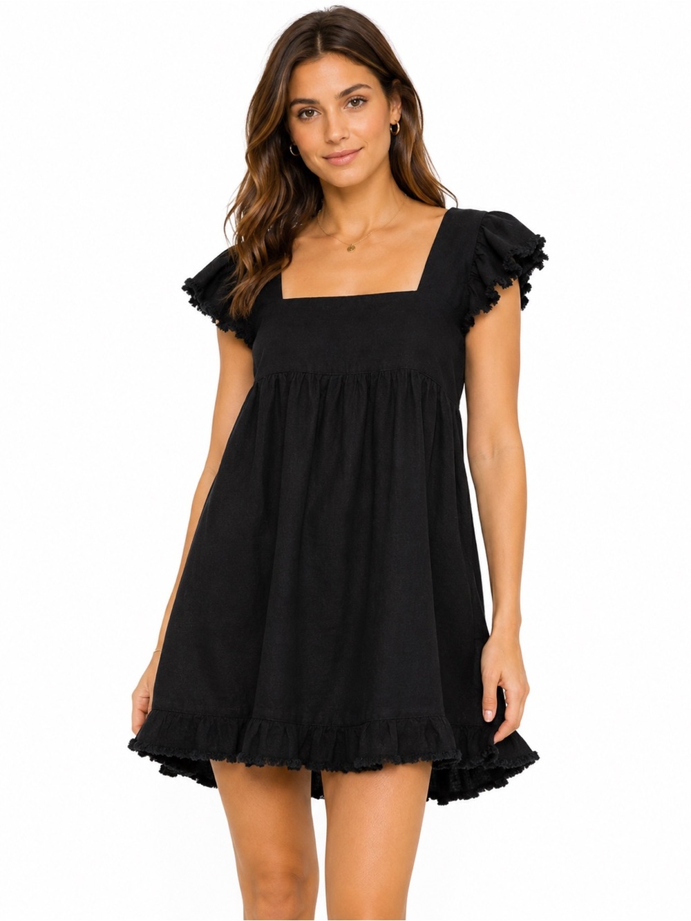 Aerie Black Linen Blend Babydoll size Small Cottagecore Mini Dress casual Summer